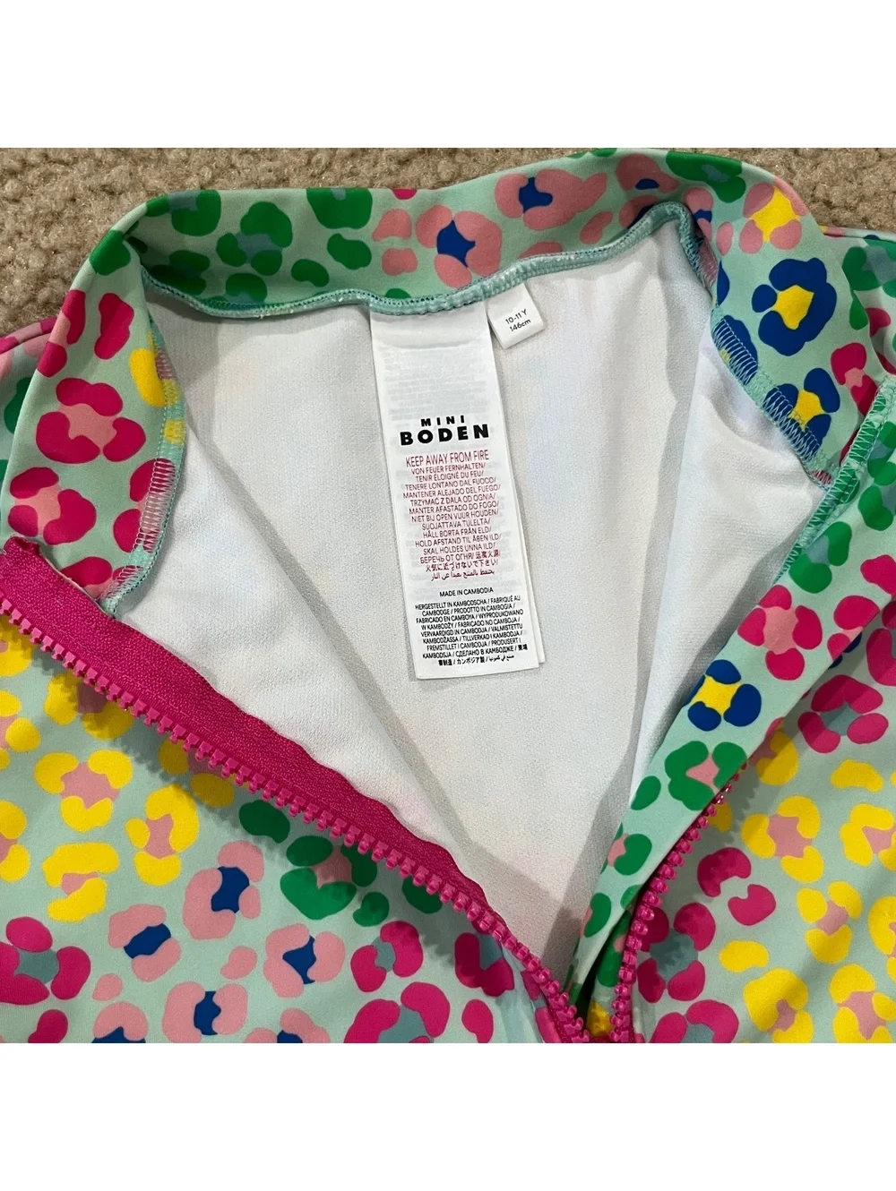 Mini Boden Girls Long Sleeve Swimsuit Rashguard Multicolor Print Size 10-11Years